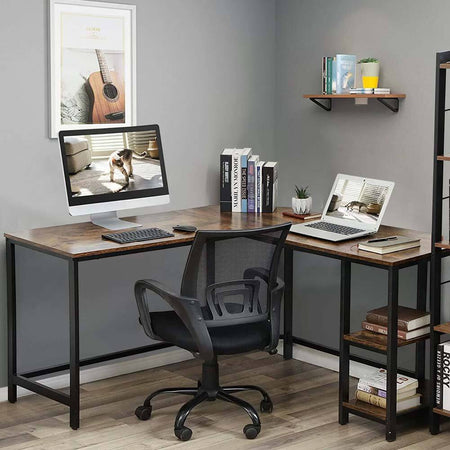 Scrivania-Angolare-Libreria-Tavolo-Porta-PC-Computer-Metallo-Legno-Industriale