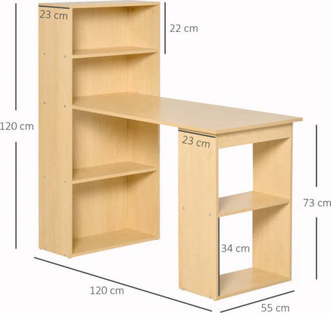Scrivania-Computer-con-Libreria-Salvaspazio,-Tavolo-da-Pranzo-per-Ufficio-e-Studio-in-Truciolato-120x55x120-cm-RE1836-069RE1