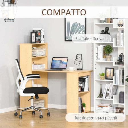 Scrivania-Computer-con-Libreria-Salvaspazio,-Tavolo-da-Pranzo-per-Ufficio-e-Studio-in-Truciolato-120x55x120-cm-RE1836-069RE1