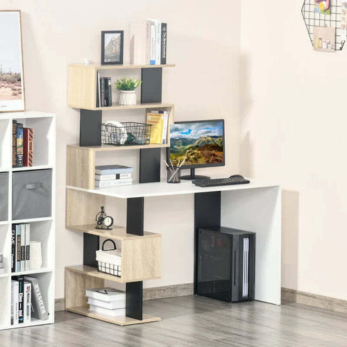 Scrivania-con-Libreria-per-Camera,-Scrivania-Ufficio,-Scrivania-Porta-PC-in-Legno-Multicolore,-120x60x148cm-ZW2836-413ZW2