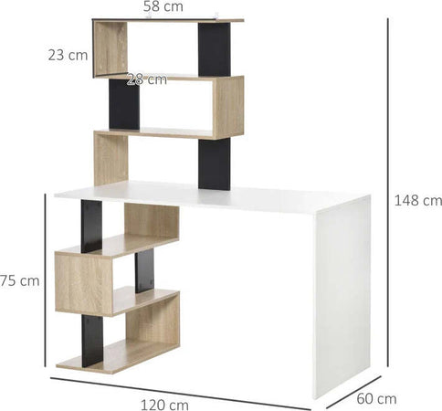 Scrivania-con-Libreria-per-Camera,-Scrivania-Ufficio,-Scrivania-Porta-PC-in-Legno-Multicolore,-120x60x148cm-ZW2836-413ZW2