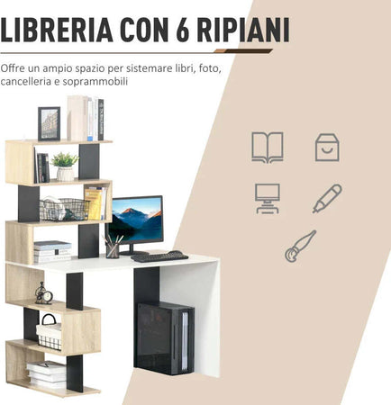 Scrivania-con-Libreria-per-Camera,-Scrivania-Ufficio,-Scrivania-Porta-PC-in-Legno-Multicolore,-120x60x148cm-ZW2836-413ZW2