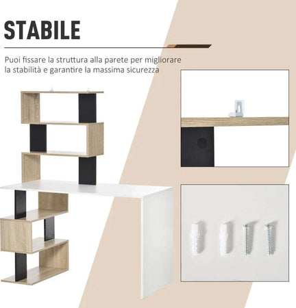 Scrivania-con-Libreria-per-Camera,-Scrivania-Ufficio,-Scrivania-Porta-PC-in-Legno-Multicolore,-120x60x148cm-ZW2836-413ZW2