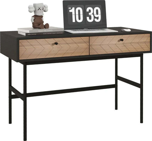 Scrivania-da-Ufficio-Moderna-con-2-Cassetti,-in-Acciaio-e-MDF,-106x50x77-cm,-Nero-e-Rovere-XB3836-563V00BKXB3