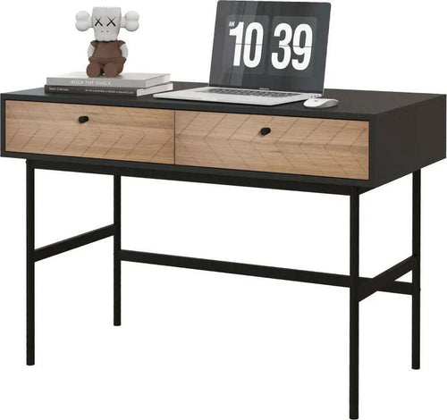 Scrivania-da-Ufficio-Moderna-con-2-Cassetti,-in-Acciaio-e-MDF,-106x50x77-cm,-Nero-e-Rovere-XB3836-563V00BKXB3