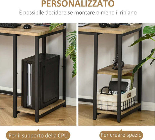 Scrivania-Doppia-con-Scaffali-e-Mensola-per-Monitor-in-Stile-Industriale,-Scrivania-con-Libreria-Salvaspazio-per-Ufficio-e-Studio-in-Metallo-e-MDF,-200x53x100cm,-Nero-Marrone-ZX3836-374ZX3