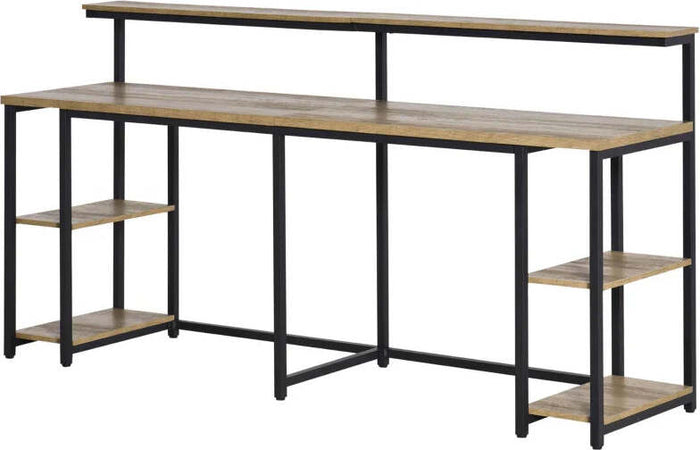Scrivania-Doppia-con-Scaffali-e-Mensola-per-Monitor-in-Stile-Industriale,-Scrivania-con-Libreria-Salvaspazio-per-Ufficio-e-Studio-in-Metallo-e-MDF,-200x53x100cm,-Nero-Marrone-ZX3836-374ZX3