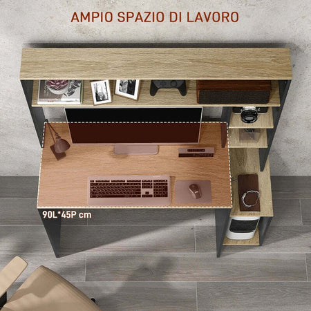 Scrivania-Moderna-con-Ripiani-e-Supporto-per-CPU-in-Legno,-114x45x138cm,-Grigio-e-Legno-Naturale-CK1920-081V00GYCK1