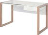 Scrivania-Moderna-di-Design-in-Legno-e-Vetro-Temperato-con-Cassetto,-Bianca-e-Color-Legno,-per-Ufficio,-120x60x75cm-ZD9836-164ZD9