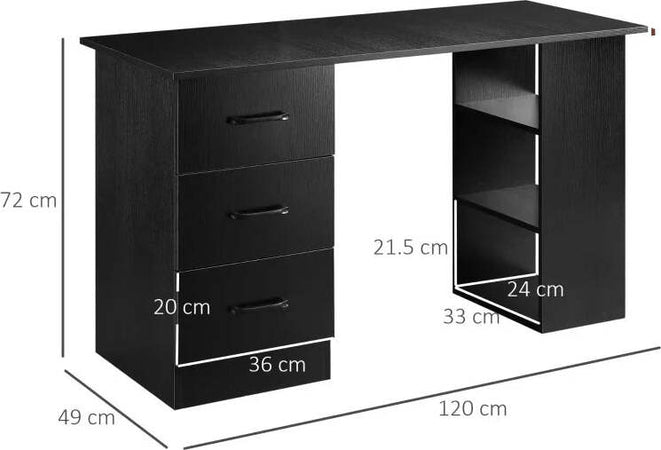 Scrivania-Moderna-in-Legno-con-3-Cassetti-e-3-Ripiani-per-Camera-e-Ufficio,-120x49x72cm,-Nero-XS2836-068V01BKXS2