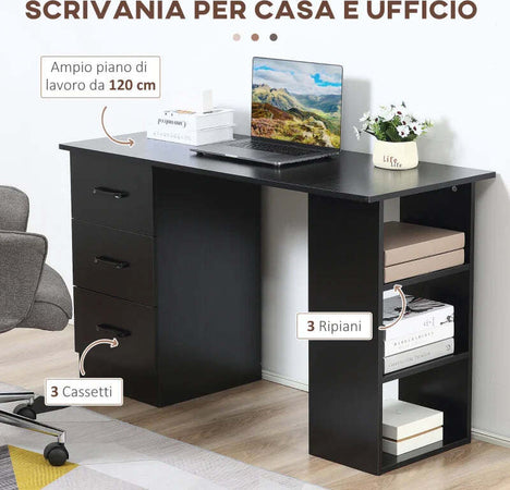 Scrivania-Moderna-in-Legno-con-3-Cassetti-e-3-Ripiani-per-Camera-e-Ufficio,-120x49x72cm,-Nero-XS2836-068V01BKXS2