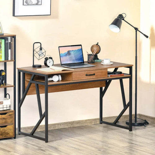 Scrivania-Moderna-in-Metallo-e-MDF-Stile-Industriale,-Mensole-e-Cassetto-per-Casa-e-Ufficio,-120x60x76cm-Nero-Marrone-XV2836-376XV2