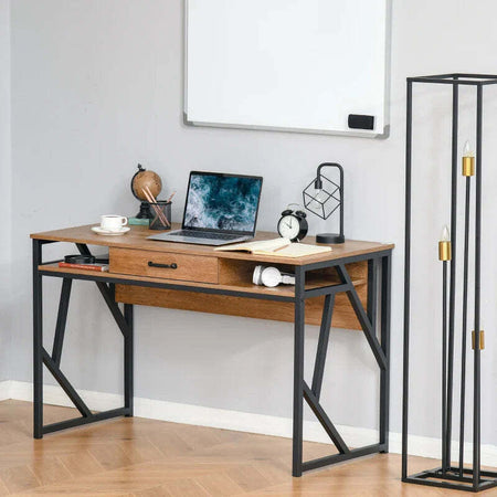 Scrivania-Moderna-in-Metallo-e-MDF-Stile-Industriale,-Mensole-e-Cassetto-per-Casa-e-Ufficio,-120x60x76cm-Nero-Marrone-XV2836-376XV2