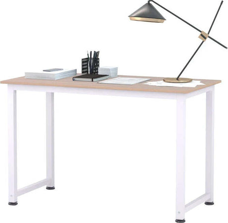 Scrivania-Moderna-per-Computer-con-Gambe-Regolabili-e-Struttura-in-MDF-e-Metallo,-Tavolo-da-Pranzo-120x60x76-cm,-Bianco-e-color-Legno-NY3836-121WTNY3