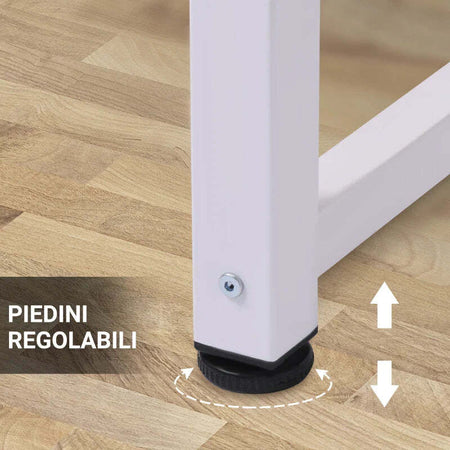 Scrivania-Moderna-per-Computer-con-Gambe-Regolabili-e-Struttura-in-MDF-e-Metallo,-Tavolo-da-Pranzo-120x60x76-cm,-Bianco-e-color-Legno-NY3836-121WTNY3