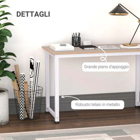 Scrivania-Moderna-per-Computer-con-Gambe-Regolabili-e-Struttura-in-MDF-e-Metallo,-Tavolo-da-Pranzo-120x60x76-cm,-Bianco-e-color-Legno-NY3836-121WTNY3