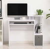 Scrivania-Moderna-per-PC-con-Mensola-Porta-Tastiera,-Ripiano-e-Cassetto-in-Tessuto,-in-Legno,-100x40x86.6cm,-Bianco-QE2836-263QE2