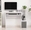 Scrivania-Moderna-per-PC-con-Mensola-Porta-Tastiera,-Ripiano-e-Cassetto-in-Tessuto,-in-Legno,-100x40x86.6cm,-Bianco-QE2836-263QE2