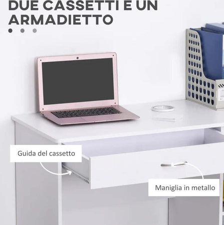 Scrivania-Moderna-per-PC-e-Computer-con-2-Cassetti-e-1-Armadietto,-Scrivania-con-Libreria-Salvaspazio-per-Ufficio-o-Camera-in-Legno,-Bianco-ZH3836-267WT