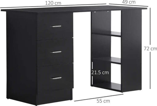 Scrivania-PC-con-3-Ripiani-e-3-Cassetti-per-Camera-e-Ufficio,-in-Legno-MDF,-120x49x72-cm,-Nera-XA7836-068BKXA7