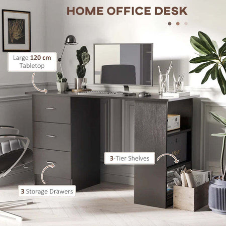 Scrivania-PC-con-3-Ripiani-e-3-Cassetti-per-Camera-e-Ufficio,-in-Legno-MDF,-120x49x72-cm,-Nera-XA7836-068BKXA7