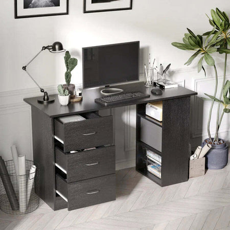 Scrivania-PC-con-3-Ripiani-e-3-Cassetti-per-Camera-e-Ufficio,-in-Legno-MDF,-120x49x72-cm,-Nera-XA7836-068BKXA7