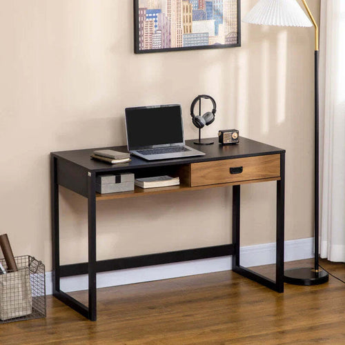 Scrivania-per-Camera-e-Ufficio-con-Cassetto-Stile-Industriale,-110x50x76cm,-Noce-e-Nero-QW1836-507QW1