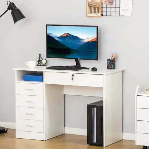 Scrivania-per-Camera-o-Ufficio-in-Legno-con-2-Cassetti-e-2-Chiavi,-110x50x76cm---Bianco-ZD8836-465WTZD8
