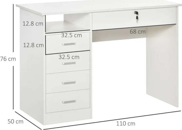 Scrivania-per-Camera-o-Ufficio-in-Legno-con-2-Cassetti-e-2-Chiavi,-110x50x76cm---Bianco-ZD8836-465WTZD8