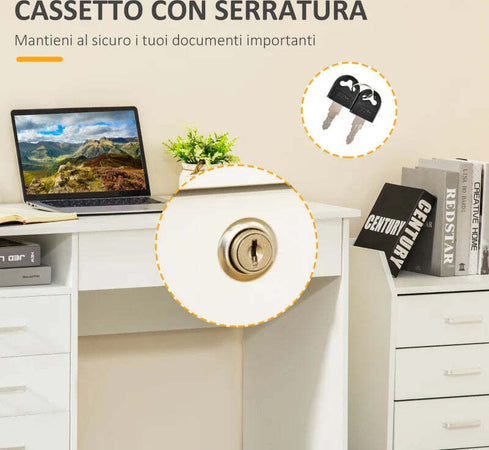 Scrivania-per-Camera-o-Ufficio-in-Legno-con-2-Cassetti-e-2-Chiavi,-110x50x76cm---Bianco-ZD8836-465WTZD8