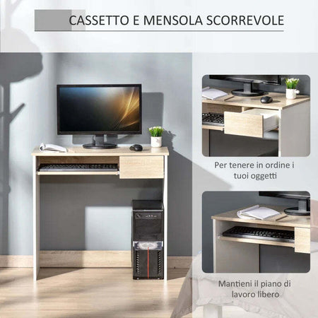 Scrivania-per-Camera,-Scrivania-PC-in-Legno,-Scrivania-per-Computer-con-Ripiano-Tastiera,-Bianca-e-Rovere-QI7836-410AKQI7