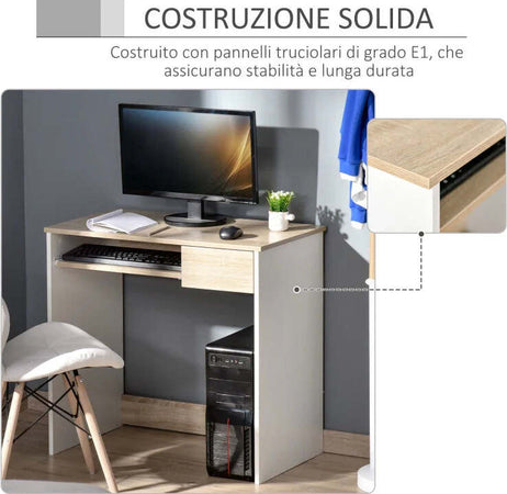 Scrivania-per-Camera,-Scrivania-PC-in-Legno,-Scrivania-per-Computer-con-Ripiano-Tastiera,-Bianca-e-Rovere-QI7836-410AKQI7