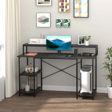 Scrivania-per-Computer-con-Ripiani-per-Monitor-e-CPU,-Scrivania-da-Ufficio-per-Casa,-Studio-e-Lavoro,-Nera,-140-x-60-x-93cm-ZJ2836-202ZJ2