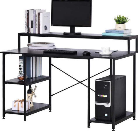 Scrivania-per-Computer-con-Ripiani-per-Monitor-e-CPU,-Scrivania-da-Ufficio-per-Casa,-Studio-e-Lavoro,-Nera,-140-x-60-x-93cm-ZJ2836-202ZJ2