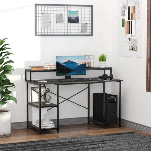 Scrivania-per-Computer-con-Ripiani-per-Monitor-e-CPU,-Scrivania-da-Ufficio-per-Casa,-Studio-e-Lavoro,-Nera,-140-x-60-x-93cm-ZJ2836-202ZJ2