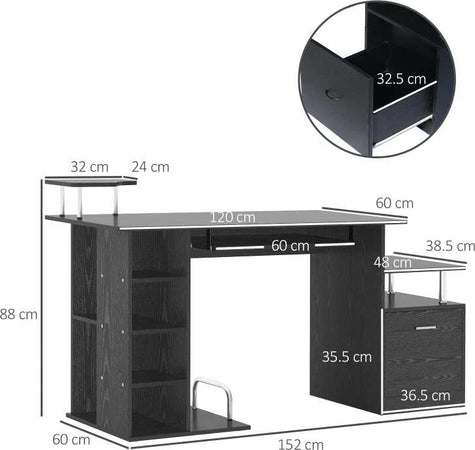 Scrivania-per-Computer-Moderna-con-Cassetti,-Ripiani-e-Tastiera-Estraibile,-Scrivania-da-Ufficio-per-Casa-in-Legno-Nero-152x60x88cm-ZB5920-013ZB5