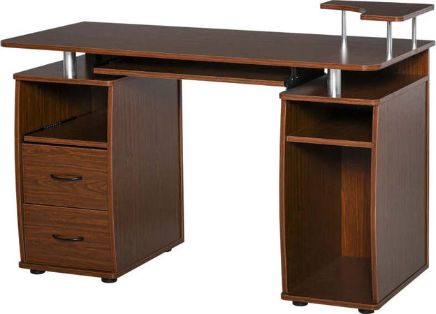 Scrivania-per-Computer-Moderna-Porta-PC-in-Legno-con-Cassetti,-Scrivania-Salvaspazio-Con-Libreria,-Mensola-Estraibile-e-Porta-Tastiera,-120x55x85cm,-Marrone-ZA6920-011V01ZA6
