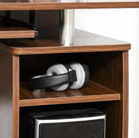 Scrivania-per-Computer-Moderna-Porta-PC-in-Legno-con-Cassetti,-Scrivania-Salvaspazio-Con-Libreria,-Mensola-Estraibile-e-Porta-Tastiera,-120x55x85cm,-Marrone-ZA6920-011V01ZA6