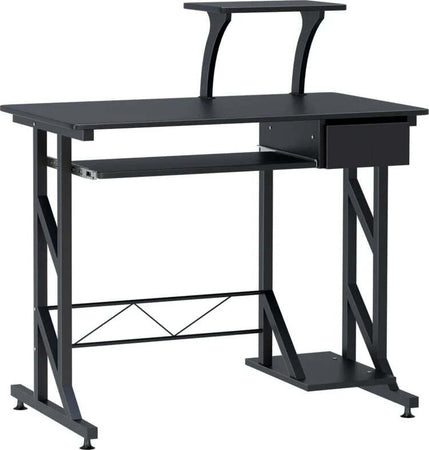 Scrivania-per-Computer-Salvaspazio-in-Acciaio-e-Legno,-Scrivania-da-Ufficio-con-Cassetto,-Ripiano-Tastiera-Estraibile-90-x-50-x-95cm-YG8920-018BKYG8