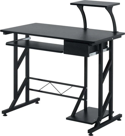Scrivania-per-Computer-Salvaspazio-in-Acciaio-e-Legno,-Scrivania-da-Ufficio-con-Cassetto,-Ripiano-Tastiera-Estraibile-90-x-50-x-95cm-YG8920-018BKYG8