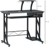 Scrivania-per-Computer-Salvaspazio-in-Acciaio-e-Legno,-Scrivania-da-Ufficio-con-Cassetto,-Ripiano-Tastiera-Estraibile-90-x-50-x-95cm-YG8920-018BKYG8