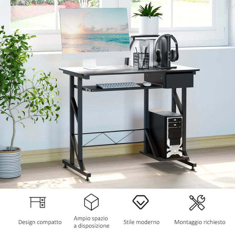 Scrivania-per-Computer-Salvaspazio-in-Acciaio-e-Legno,-Scrivania-da-Ufficio-con-Cassetto,-Ripiano-Tastiera-Estraibile-90-x-50-x-95cm-YG8920-018BKYG8