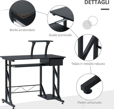 Scrivania-per-Computer-Salvaspazio-in-Acciaio-e-Legno,-Scrivania-da-Ufficio-con-Cassetto,-Ripiano-Tastiera-Estraibile-90-x-50-x-95cm-YG8920-018BKYG8