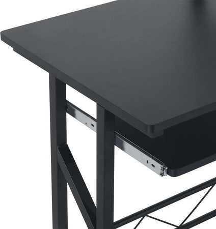 Scrivania-per-Computer-Salvaspazio-in-Acciaio-e-Legno,-Scrivania-da-Ufficio-con-Cassetto,-Ripiano-Tastiera-Estraibile-90-x-50-x-95cm-YG8920-018BKYG8