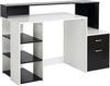 Scrivania-per-Ufficio-con-Ripiano-Stampante,-2-Cassetti-e-3-Mensole,-in-MDF-Bianco-e-Nero,-137-x-55-x-92cm-ZB4920-026ZB4