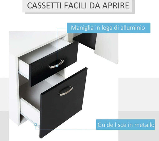 Scrivania-per-Ufficio-con-Ripiano-Stampante,-2-Cassetti-e-3-Mensole,-in-MDF-Bianco-e-Nero,-137-x-55-x-92cm-ZB4920-026ZB4
