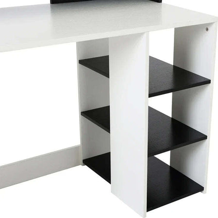 Scrivania-per-Ufficio-con-Ripiano-Stampante,-2-Cassetti-e-3-Mensole,-in-MDF-Bianco-e-Nero,-137-x-55-x-92cm-ZB4920-026ZB4