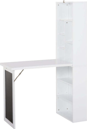 Scrivania-Pieghevole-con-Libreria-e-Lavagna-per-Camera-e-Ufficio,-Tavolo-da-Pranzo-a-Scomparsa-Salvaspazio,-Bianco,-98x51x153-cm-ZF1836-296WTZF1
