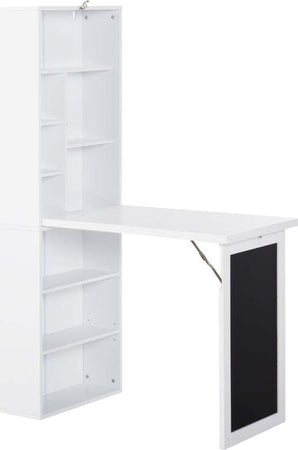 Scrivania-Pieghevole-con-Libreria-e-Lavagna-per-Camera-e-Ufficio,-Tavolo-da-Pranzo-a-Scomparsa-Salvaspazio,-Bianco,-98x51x153-cm-ZF1836-296WTZF1