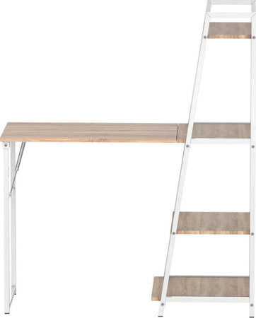 Scrivania-Pieghevole-con-Libreria-Salvaspazio-in-Metallo-Bianco-e-Legno-MDF-Color-Rovere,-106x48x128cm-RT5836-247RT5